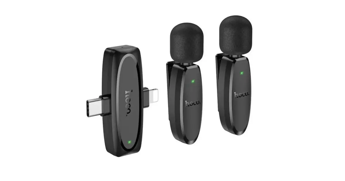 Hoco L15 Type C & Lightning Dual Mic Lavalier Wireless Microphone Black